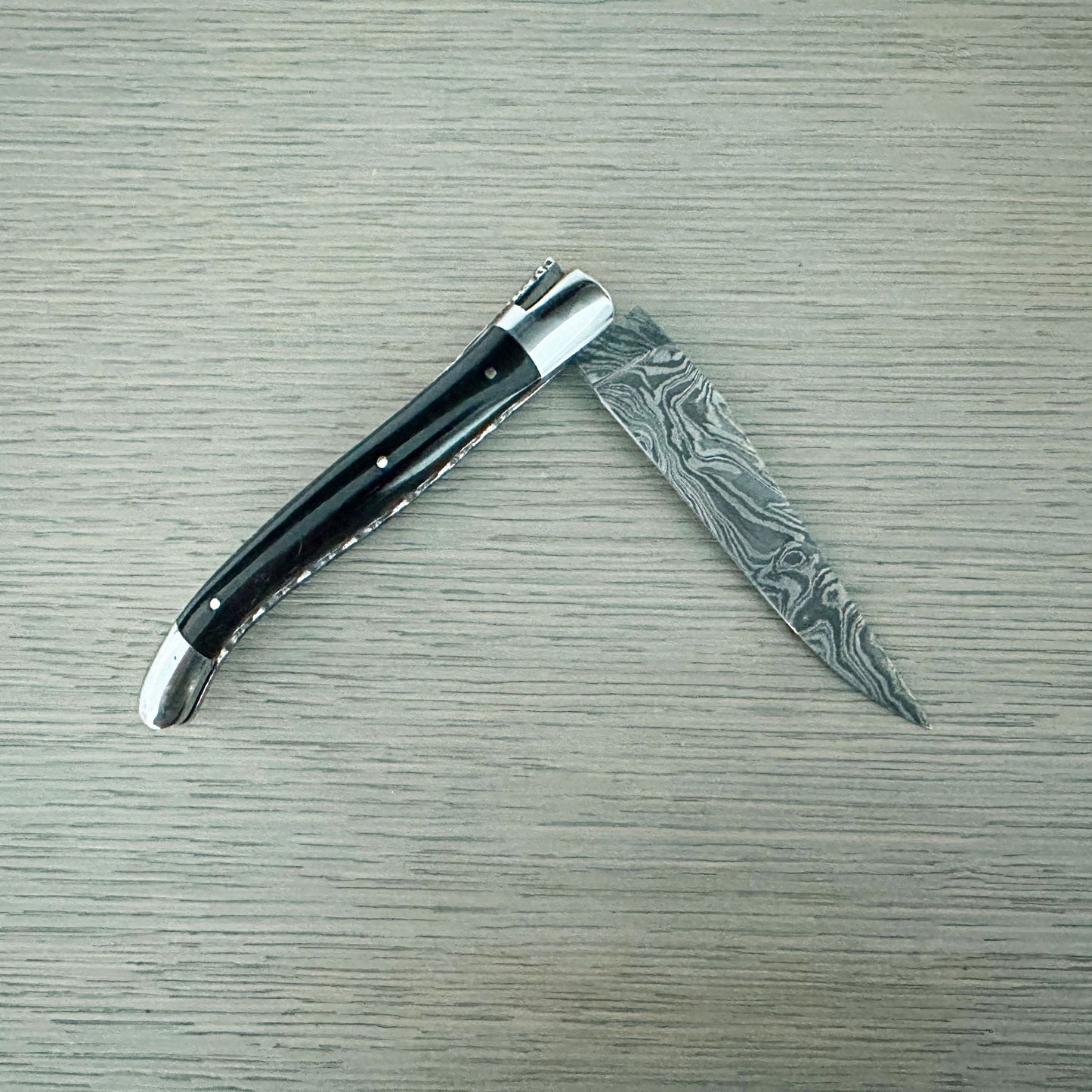 Laguiole en Aubrac Explosion Damascus Double Plated Knife Buffalo Horn Handle, 4.7"