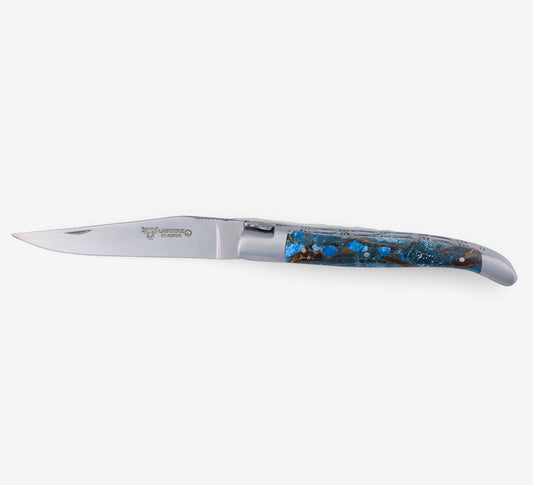 Laguiole en Aubrac Handcrafted Double Plates Multipurpose Knife, Blue Fusion Handle, 4.8 inches