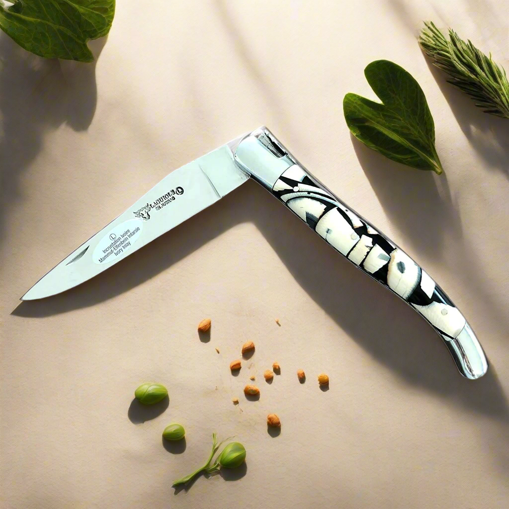 Laguiole en Aubrac Handcrafted Double Plates Multipurpose Knife, Nougatine Handle, 4.75 inches