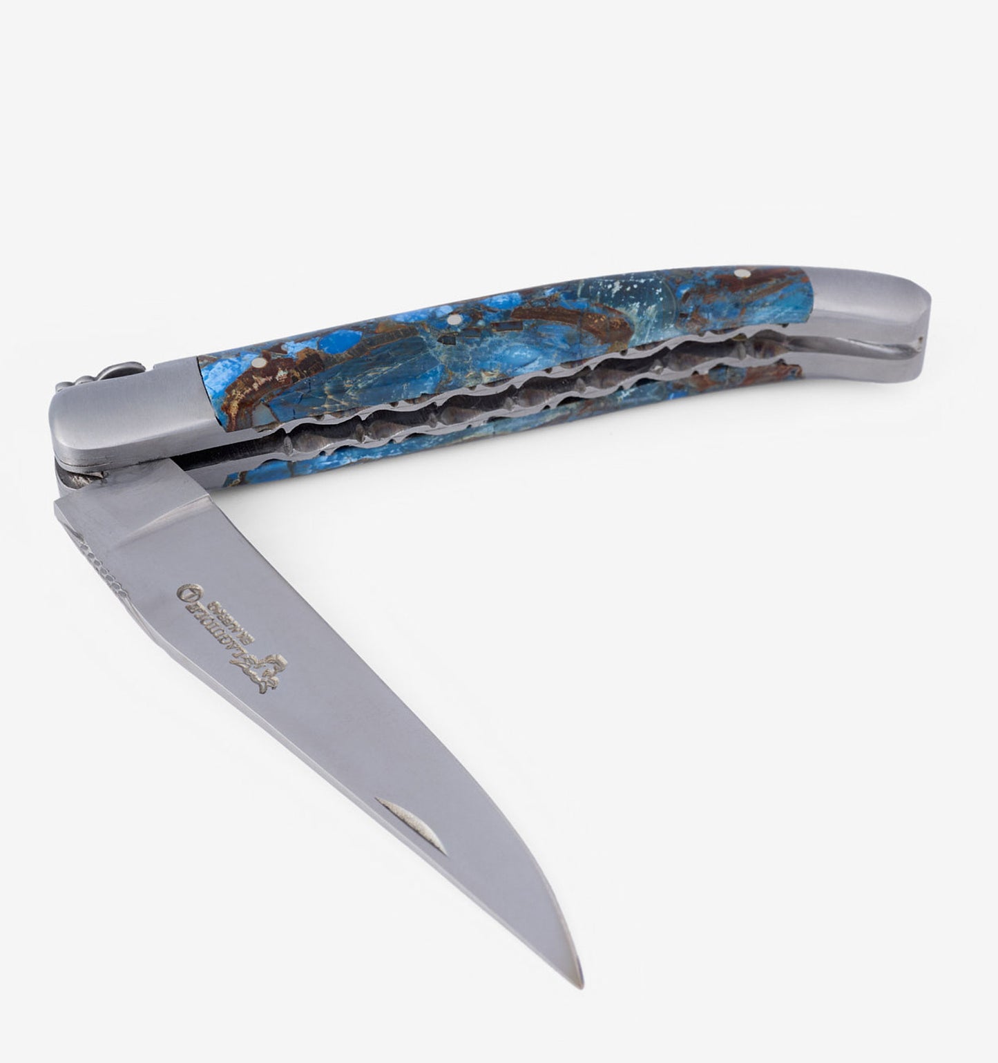 Laguiole en Aubrac Handcrafted Double Plates Multipurpose Knife, Blue Fusion Handle, 4.8 inches