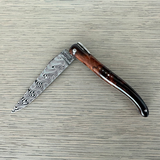 Laguiole en Aubrac Americas 250th Anniversary Collection Knife with Ironwood Burl and Damascus Blade, 4.8-in (12cm),