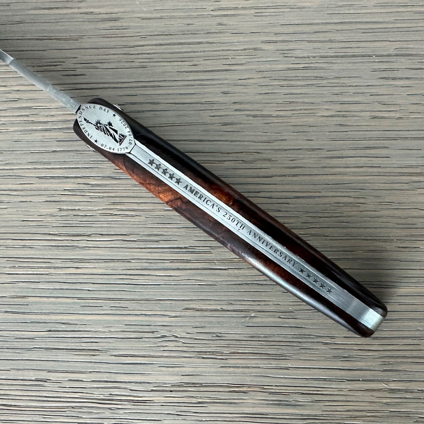 Laguiole en Aubrac Americas 250th Anniversary Collection Knife with Ironwood Burl and Damascus Blade, 4.8-in (12cm),