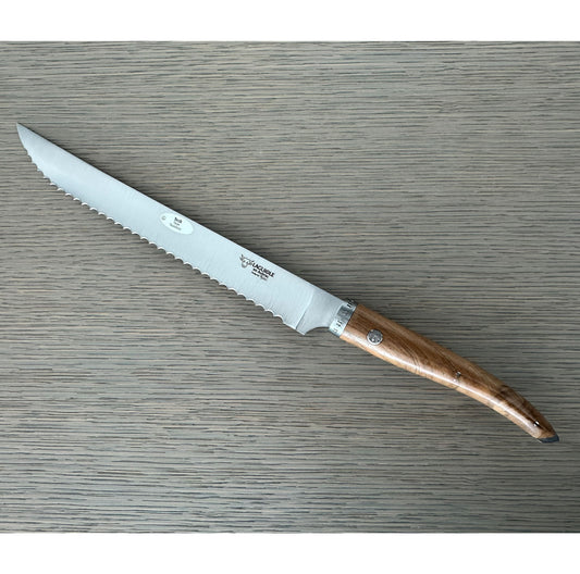 Laguiole en Aubrac Gourmet Cuisine Stainless Fully Forged Steel Bread Serrated Knife with Teak Wood Handle, 9-in