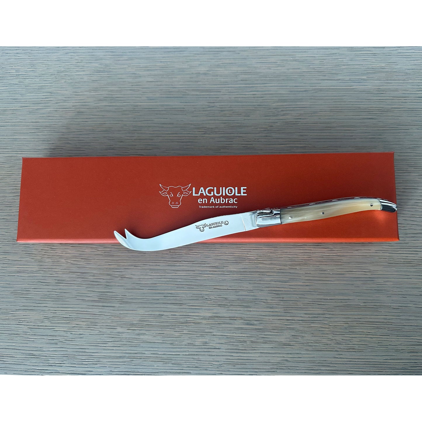 Laguiole en Aubrac Handcrafted Soft Cheese Knife, Solid Horn Handle