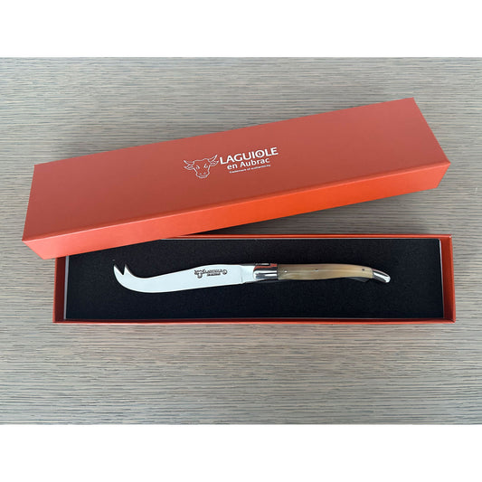 Laguiole en Aubrac Handcrafted Soft Cheese Knife, Solid Horn Handle