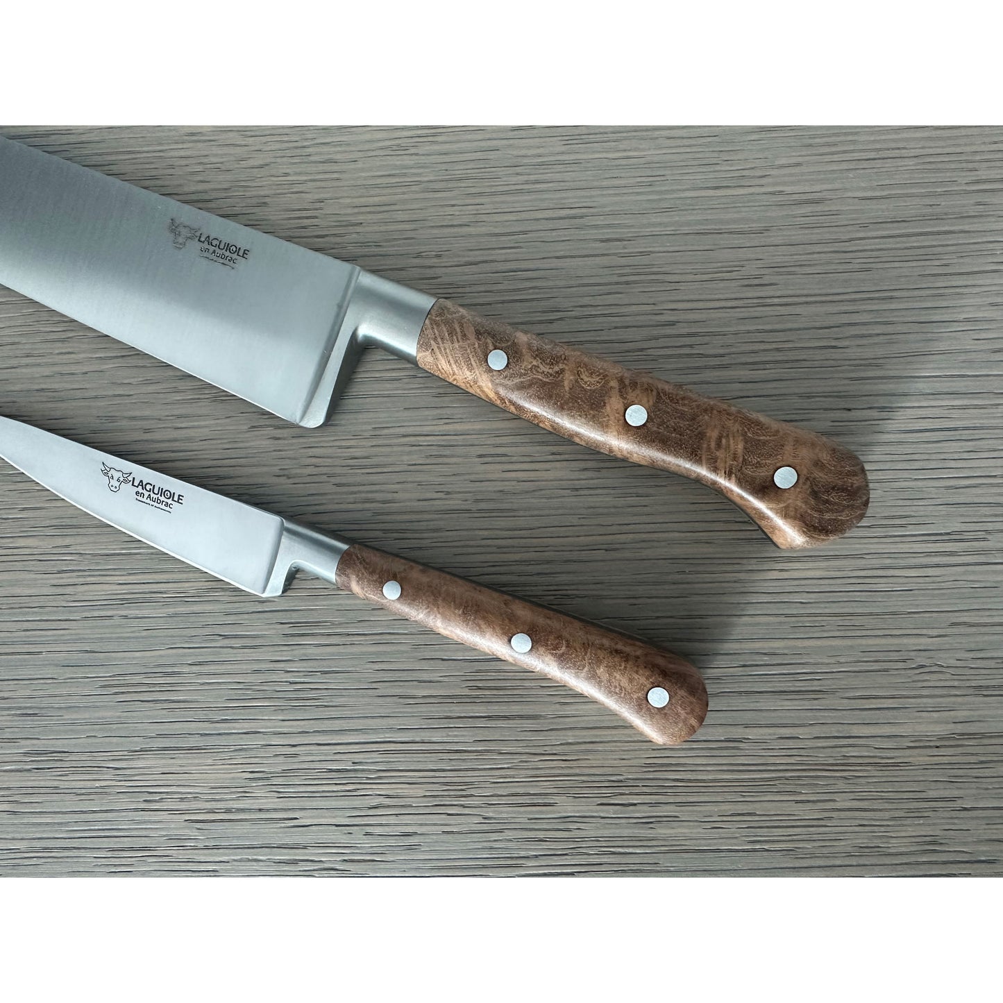 Laguiole en Aubrac Professional Stainless Fully Forged Steel 2-Piece Kitchen Knife Set With Teak Wood Handles
