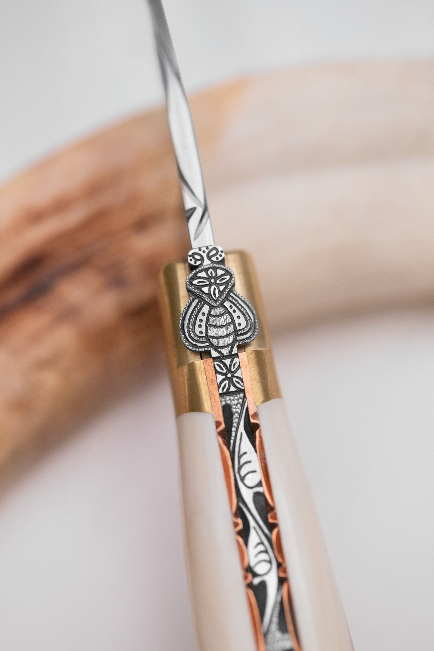 Laguiole en Aubrac Le Bijou Luxury Multipurpose Knife, 4.8-in (12cm), Warthog Tusk Handle, With  Brass Bolsters, And Two Copper Plates