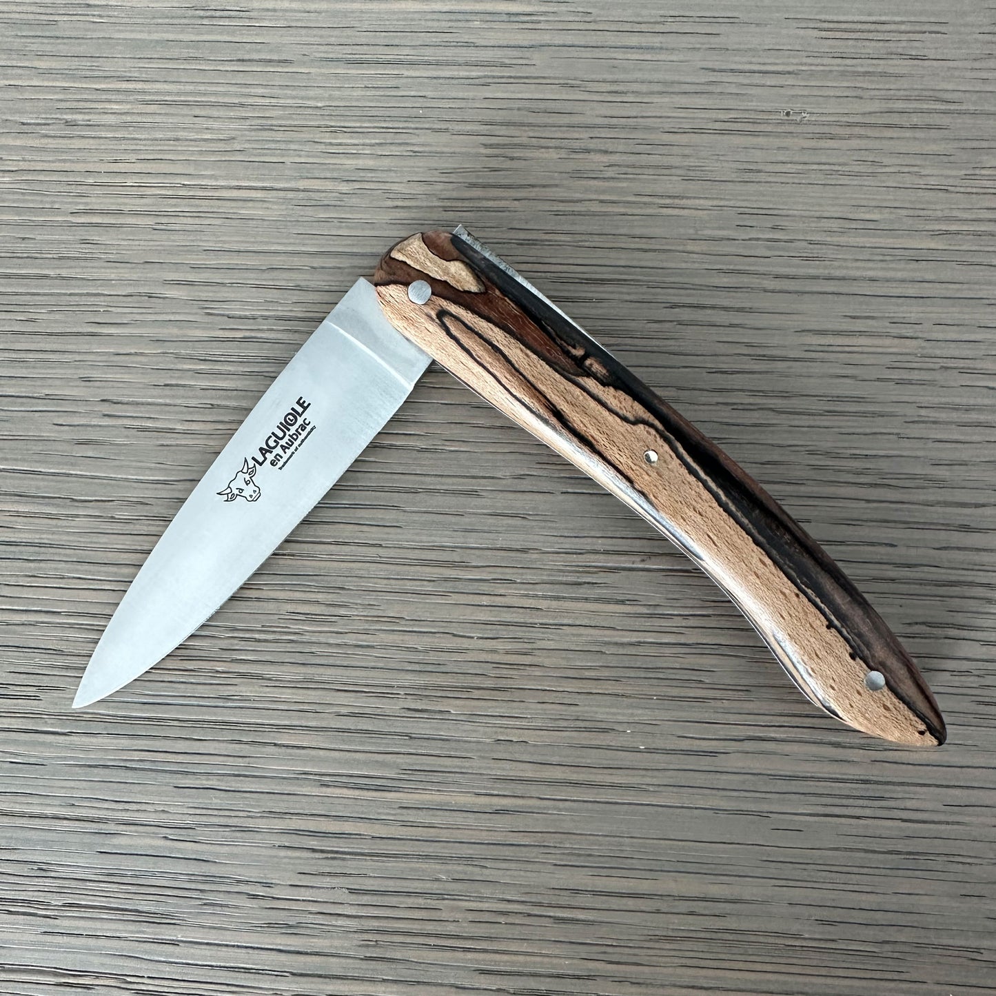 Laguiole en Aubrac Handmade Lo Fau Folding Pocket Steak Knife, Aubrac Wood Handle, 3.5-Inches
