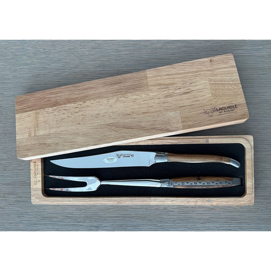 Laguiole en Aubrac Handcrafted Carving Set with Pistachio Wood Handle
