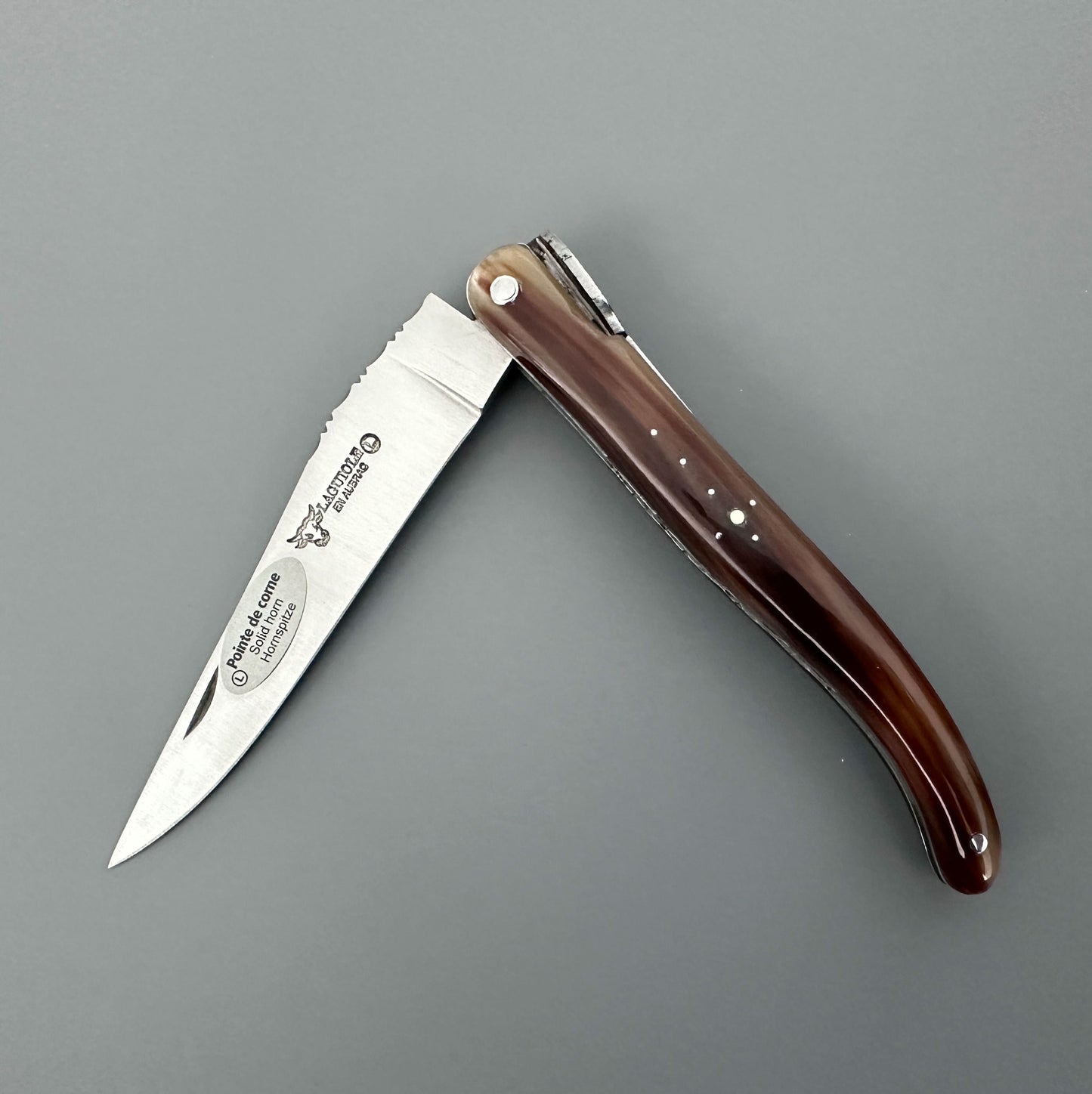 Open Laguiole en Aubrac Origine Tour Eiffel limited edition folding knife with solid horn handle