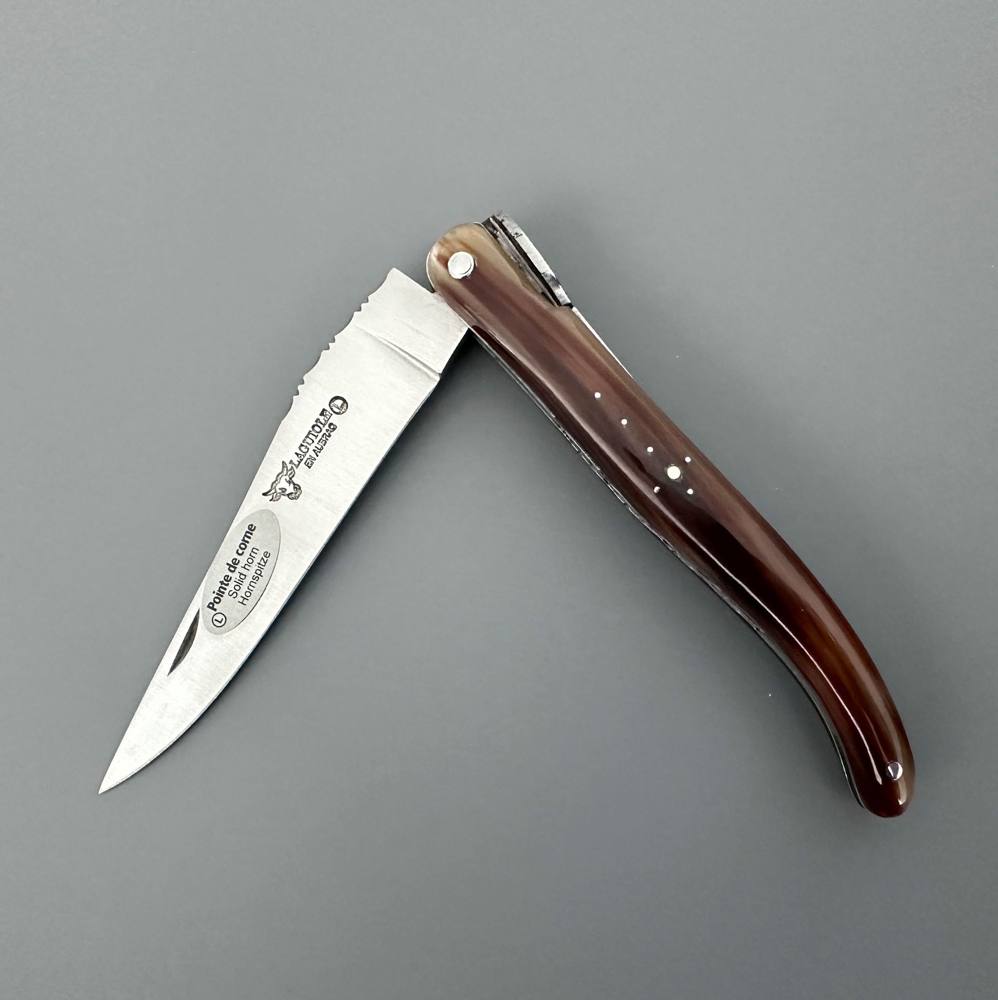 Open Laguiole en Aubrac Origine Tour Eiffel limited edition folding knife with solid horn handle