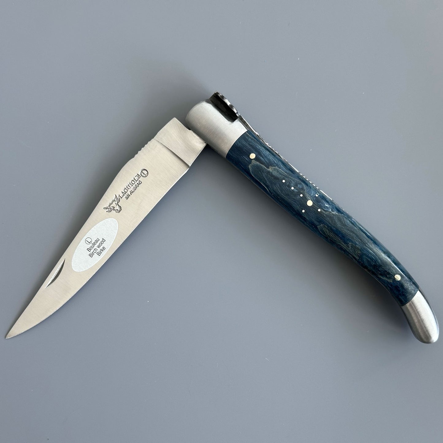 Laguiole en Aubrac 手工爆炸大马士革双层多用途刀，带闪亮枕垫，水牛角手柄，4.75 英寸