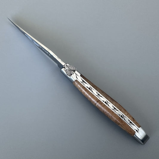 Laguiole en Aubrac Belle Folding Knife Hand Carved Special Bee, Teak 4.8-in