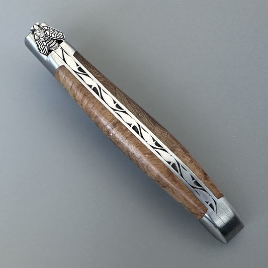 Laguiole en Aubrac Belle Folding Knife Hand Carved Special Bee, Teak 4.8-in