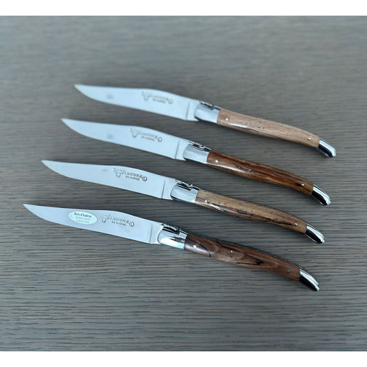 Laguiole en Aubrac Juego de cuchillos de carne chapados a mano de 4 piezas con mangos de madera de Aubrac