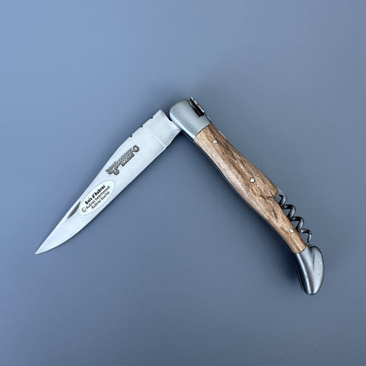 มีดอเนกประสงค์ Laguiole en Aubrac Handcrafted Plated พร้อม Corkscrew ด้ามไม้ Aubrac 4.75 นิ้ว