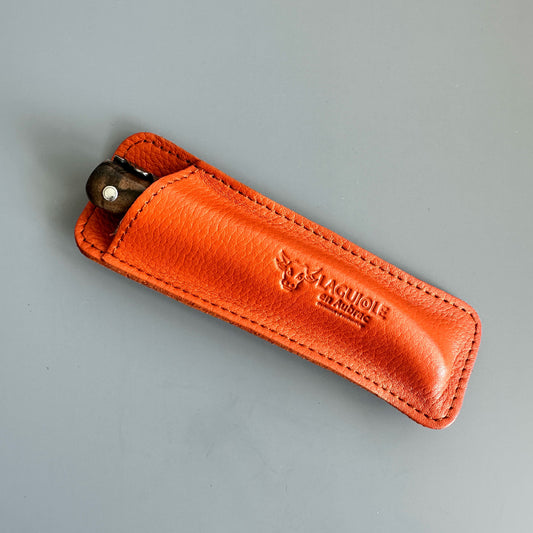 Laguiole en Aubrac Grained Leather Pouch — Orange, Single Knife Sheath