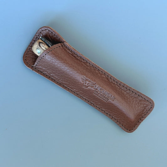 Laguiole en Aubrac Grain Leather Pouch — Brown, Single Knife Sheath