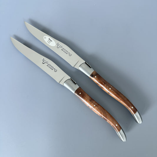 Laguiole en Aubrac Handcrafted 2-Piece Steak Knife Set with Thuya Burl Handles