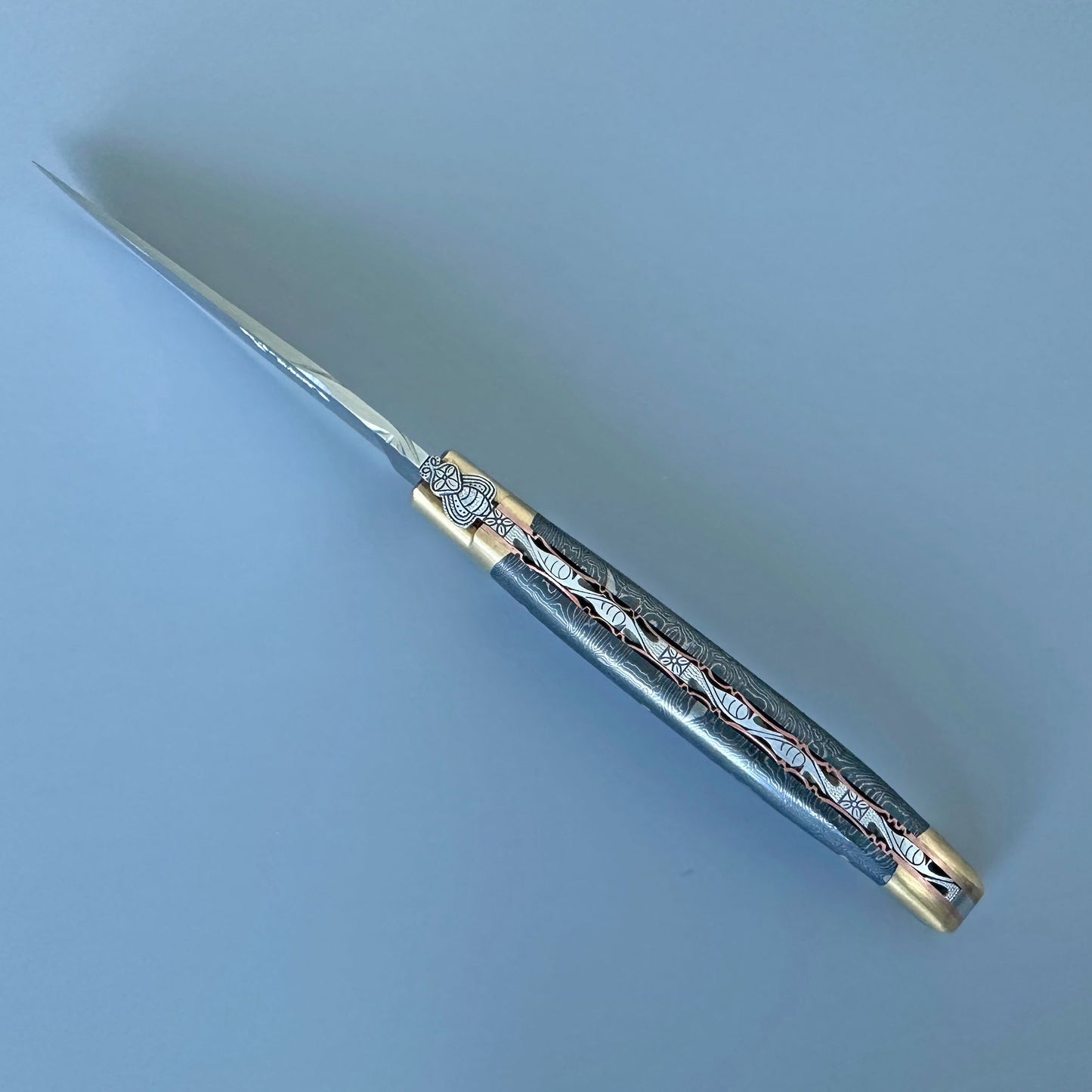 Laguiole en Aubrac Belle Pièce pocket knife, tricolor black, brass and silver handle