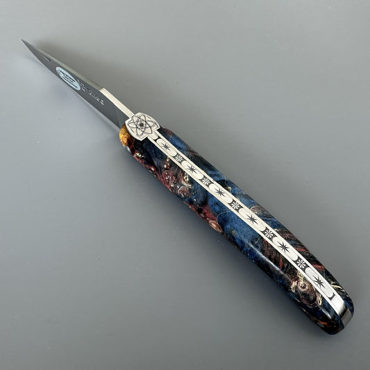 Laguiole en Aubrac Folding Knife Cosmos Big Bang Bee, Dark Fire Elder Burl, 4.8"