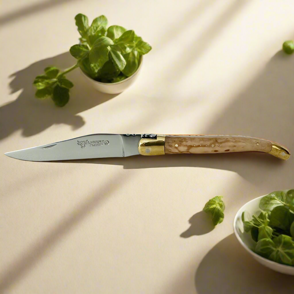 Laguiole en Aubrac Handcrafted Plated Multipurpose Knife, Olivewood Handle, 4.3-Inches