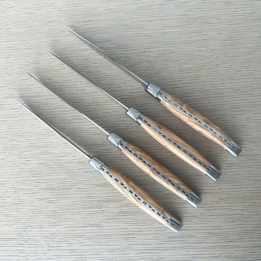 Laguiole en Aubrac طقم سكاكين ستيك مطلية يدويًا مكونة من 6 قطع مع مقابض قرن صلبة