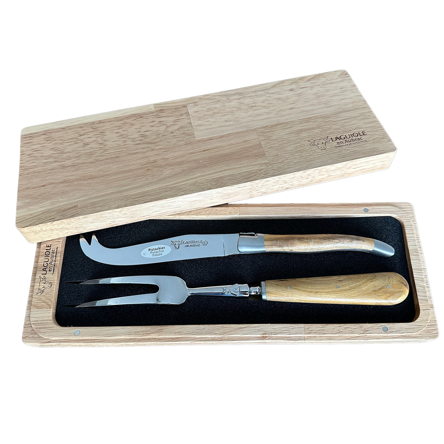 Laguiole en Aubrac Handcrafted 2-Piece Cheese Knife Set with Pistachio Handles