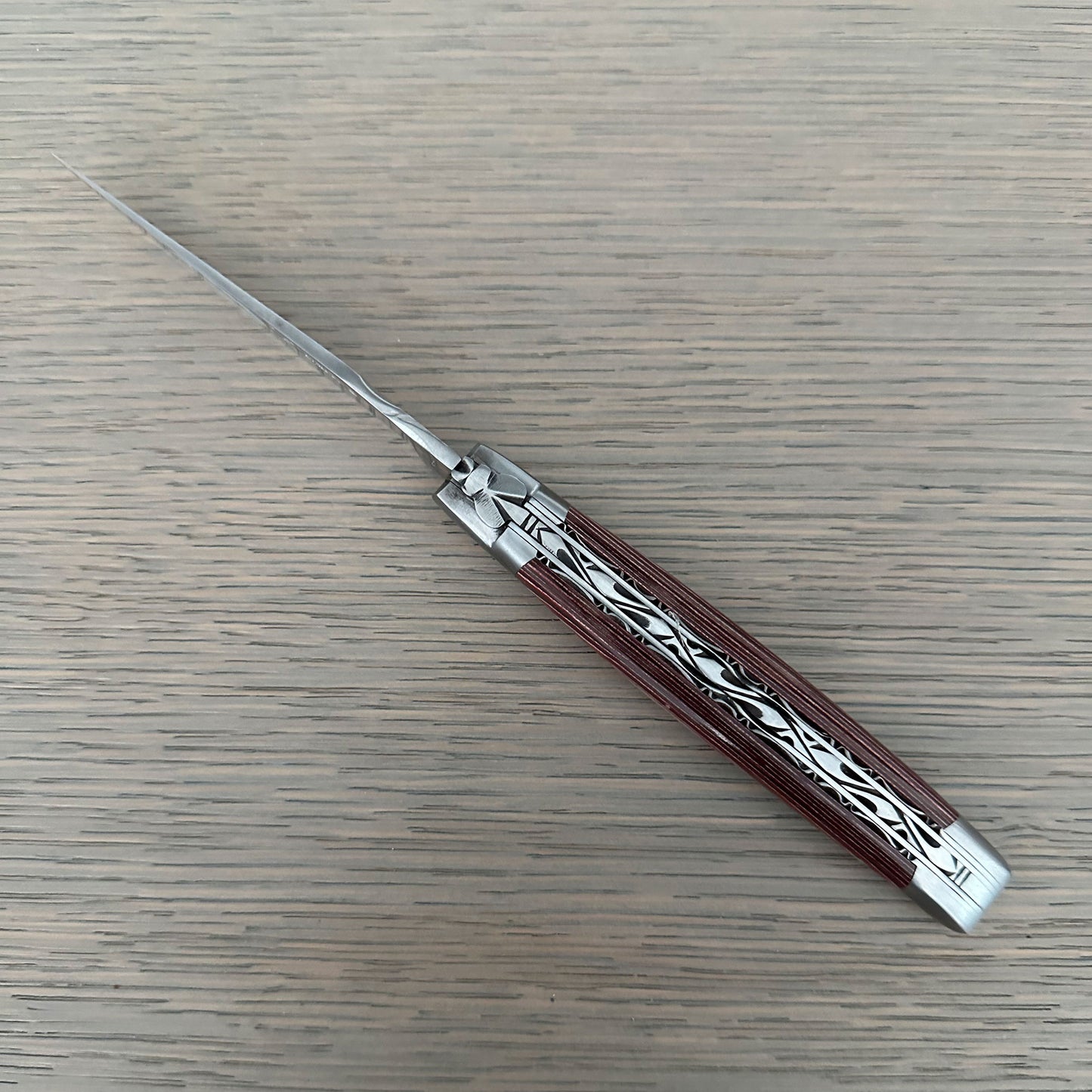 Laguiole en Aubrac Handcrafted Luxury Double Plates Multipurpose Knife with Pakawood Red Handle, 4.75-inches