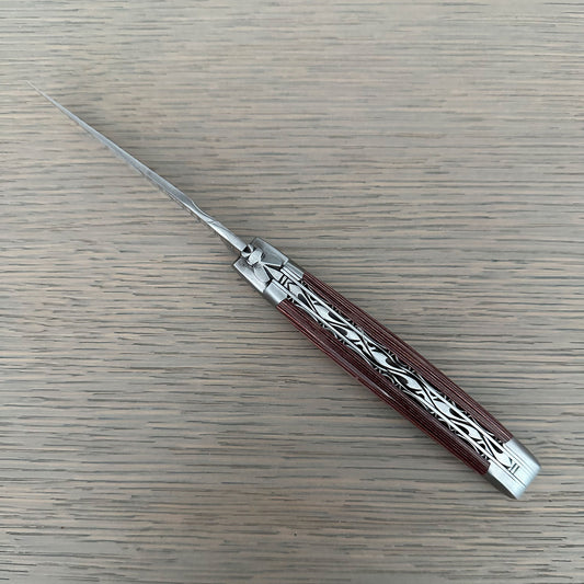 Laguiole en Aubrac Handcrafted Luxury Double Plates Multipurpose Knife with Pakawood Red Handle, 4.75-inches