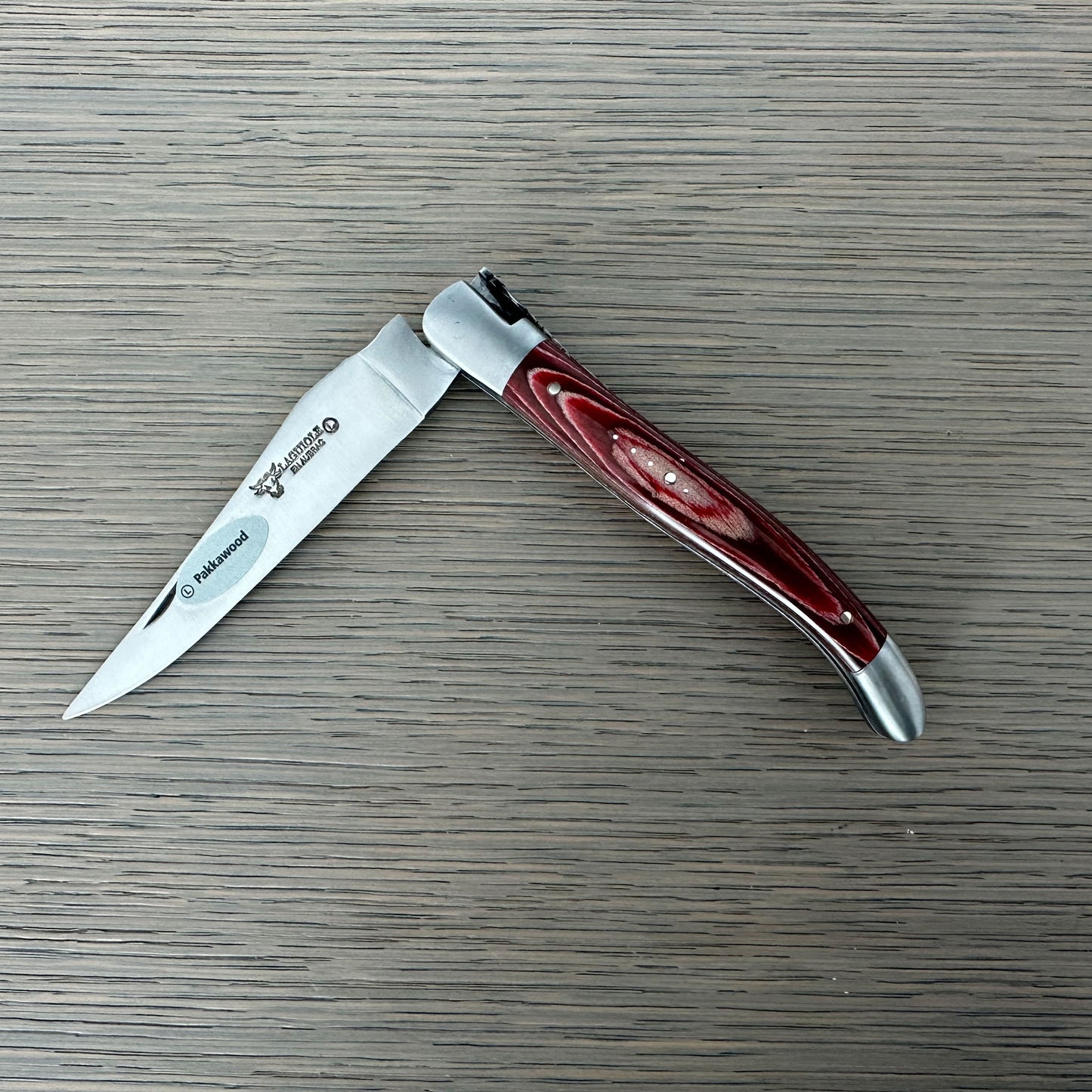 Laguiole en Aubrac Handcrafted Luxury Double Plates Multipurpose Knife with Pakawood Red Handle, 4.75-inches