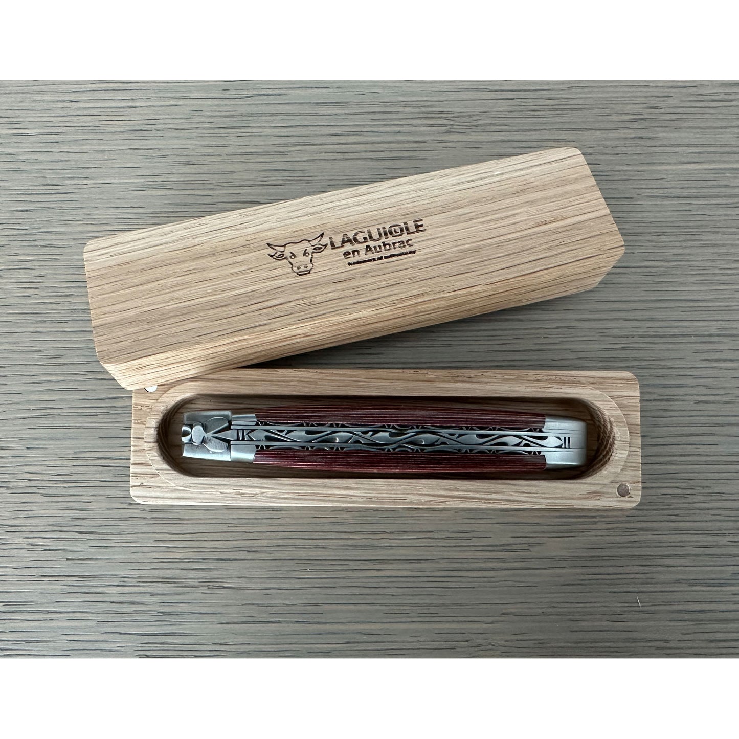 Laguiole en Aubrac Handcrafted Luxury Double Plates Multipurpose Knife with Pakawood Red Handle, 4.75-inches