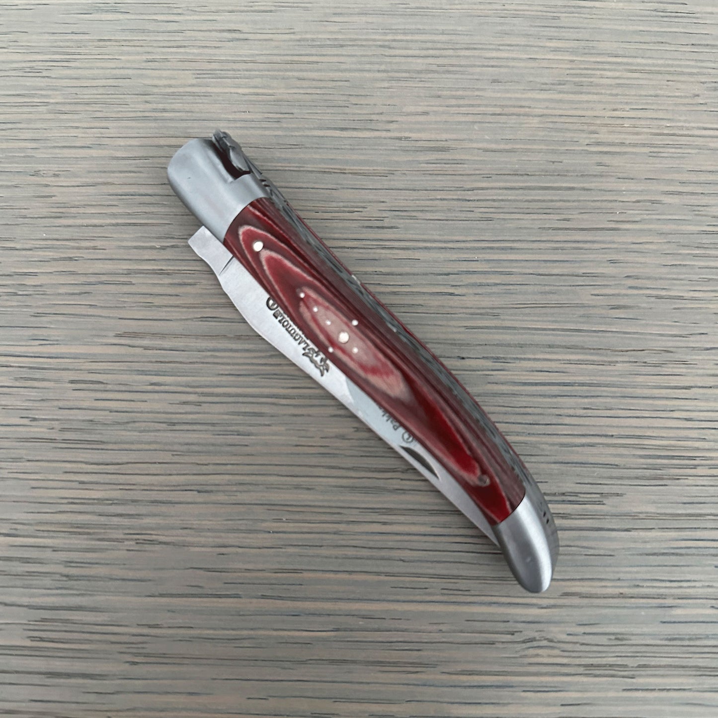 Laguiole en Aubrac Handcrafted Luxury Double Plates Multipurpose Knife with Pakawood Red Handle, 4.75-inches