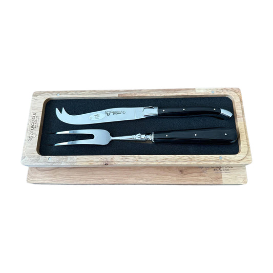 Laguiole en Aubrac Handcrafted 2-Piece Cheese Knife Set with Buffalo Horn Handles