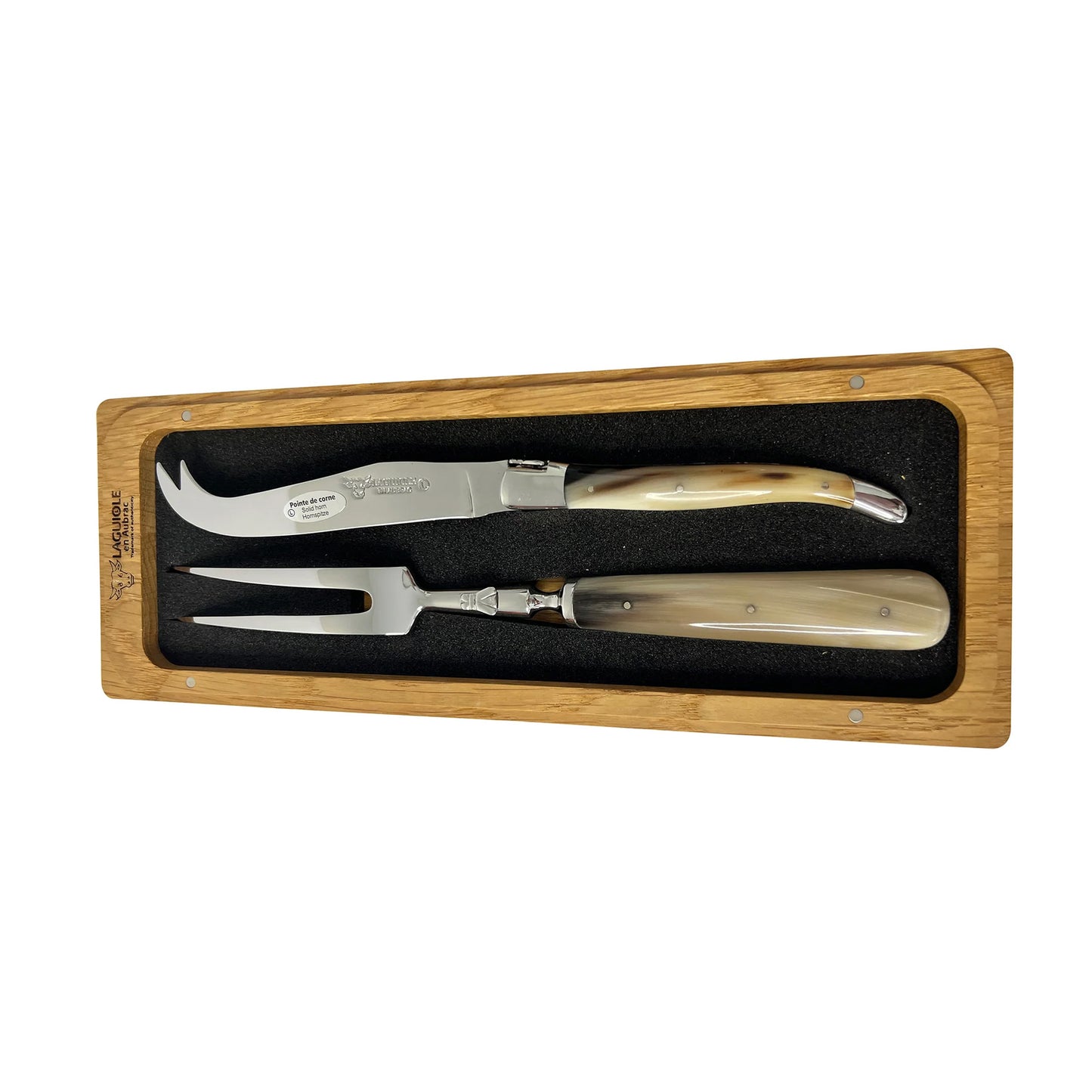 Laguiole en Aubrac Handcrafted 2-Piece Cheese Knife Set with Solid Horn Handles