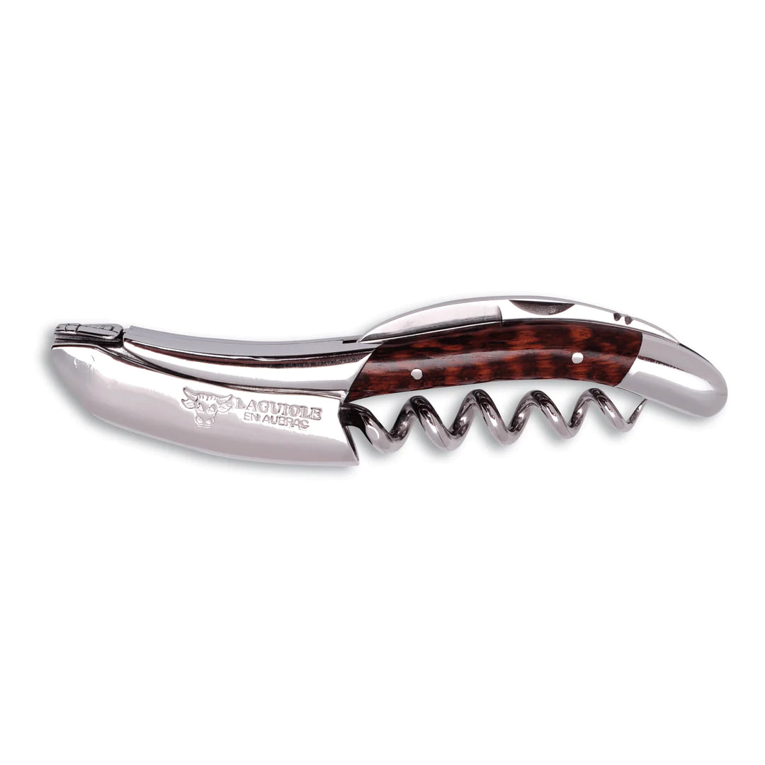 Laguiole en Aubrac 2-Piece Sommelier Waiter's Corkscrew and Handcrafted Plate Multipurpose Knife With Amourette Wood Handle