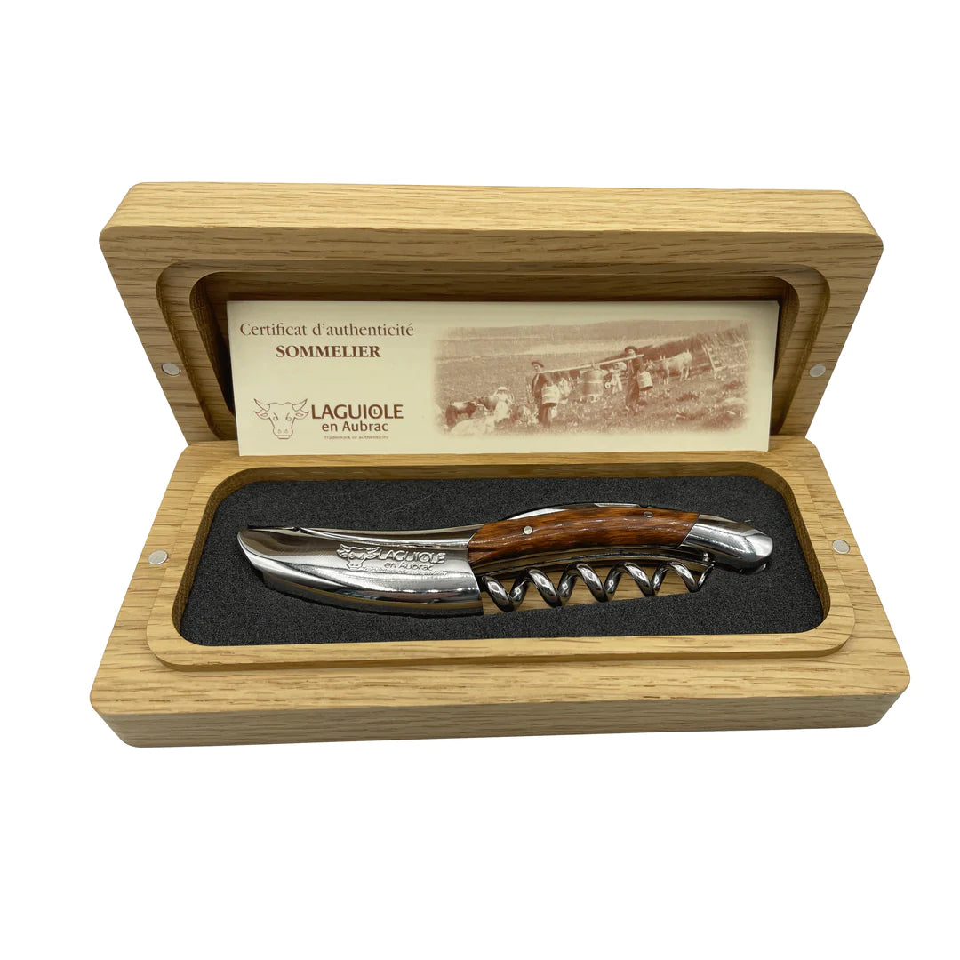 Laguiole en Aubrac 2-Piece Sommelier Waiter's Corkscrew and Handcrafted Plate Multipurpose Knife With Amourette Wood Handle