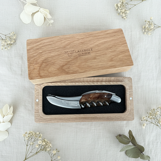 Handcrafted Sommelier Special Edition Numbered Waiter's Corkscrew with Grapevine Wood Handle and Red Inlay by Laguiole en Aubrac