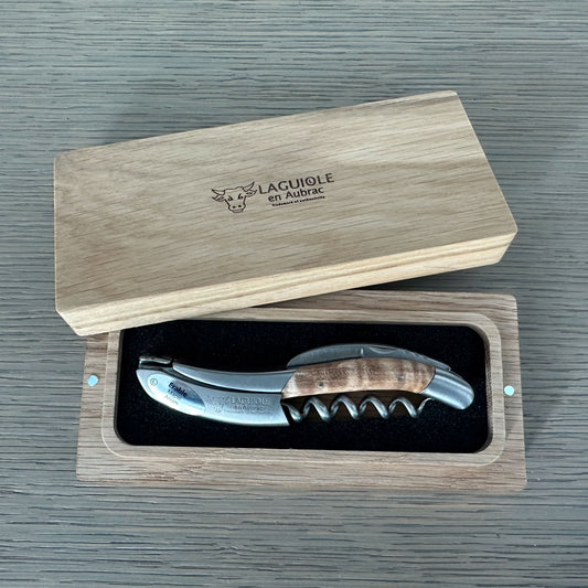 Handcrafted Sommelier Waiter's Corkscrew with Wavy Maple Wood Handle by Laguiole en Aubrac