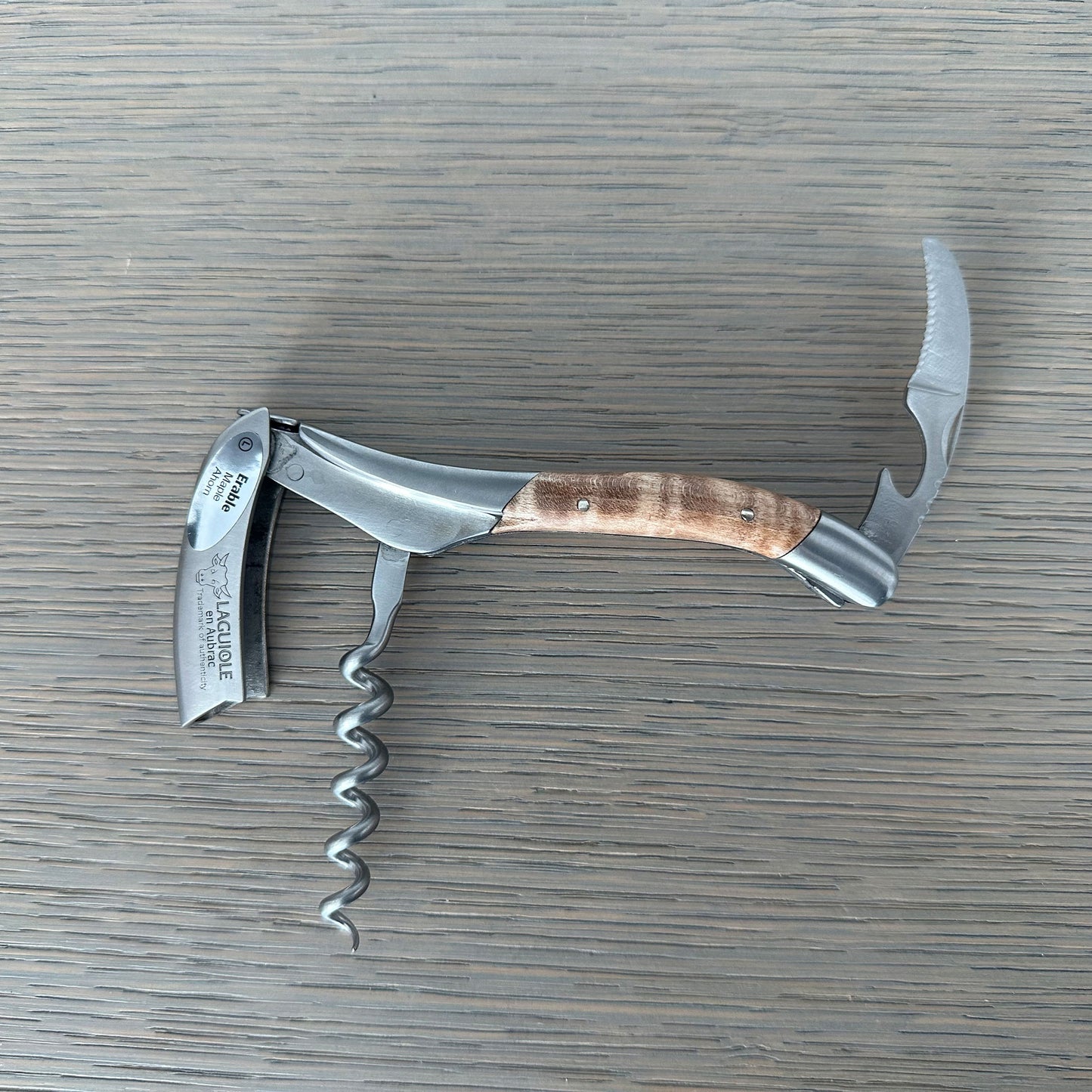 Handcrafted Sommelier Waiter's Corkscrew with Wavy Maple Wood Handle by Laguiole en Aubrac