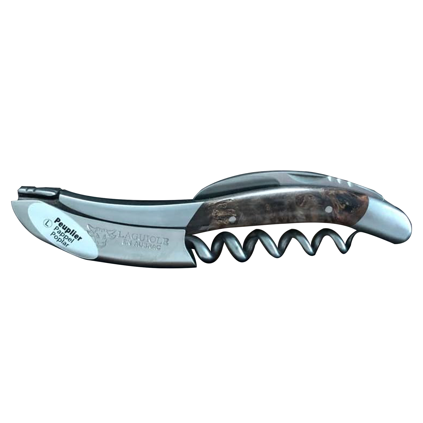 Handcrafted Sommelier Waiter's Corkscrew with Stabilized Blackened Poplar Burl Handle, Brushed Bolster by Laguiole en Aubrac