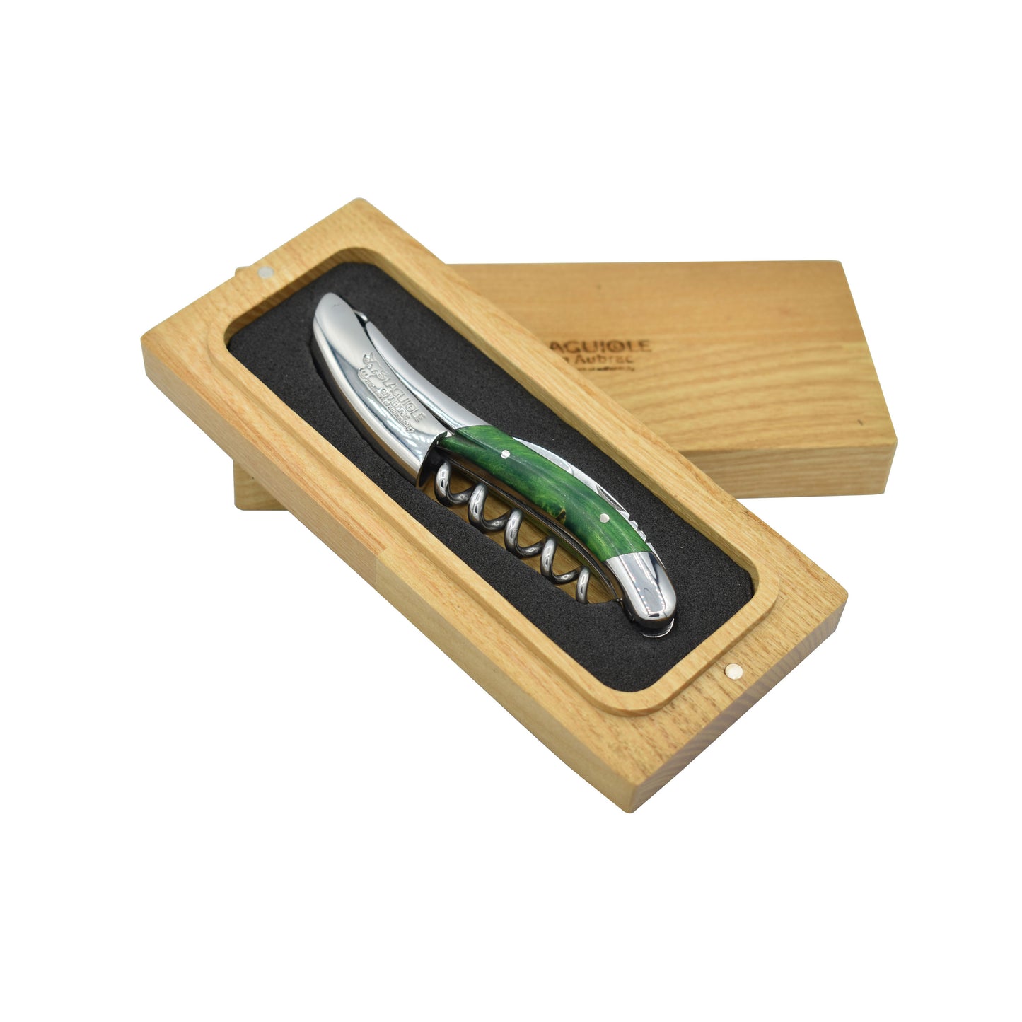 Handcrafted Sommelier Waiter's Corkscrew with Stabilized Green Poplar Burl Handle, Polished Bolster by Laguiole en Aubrac