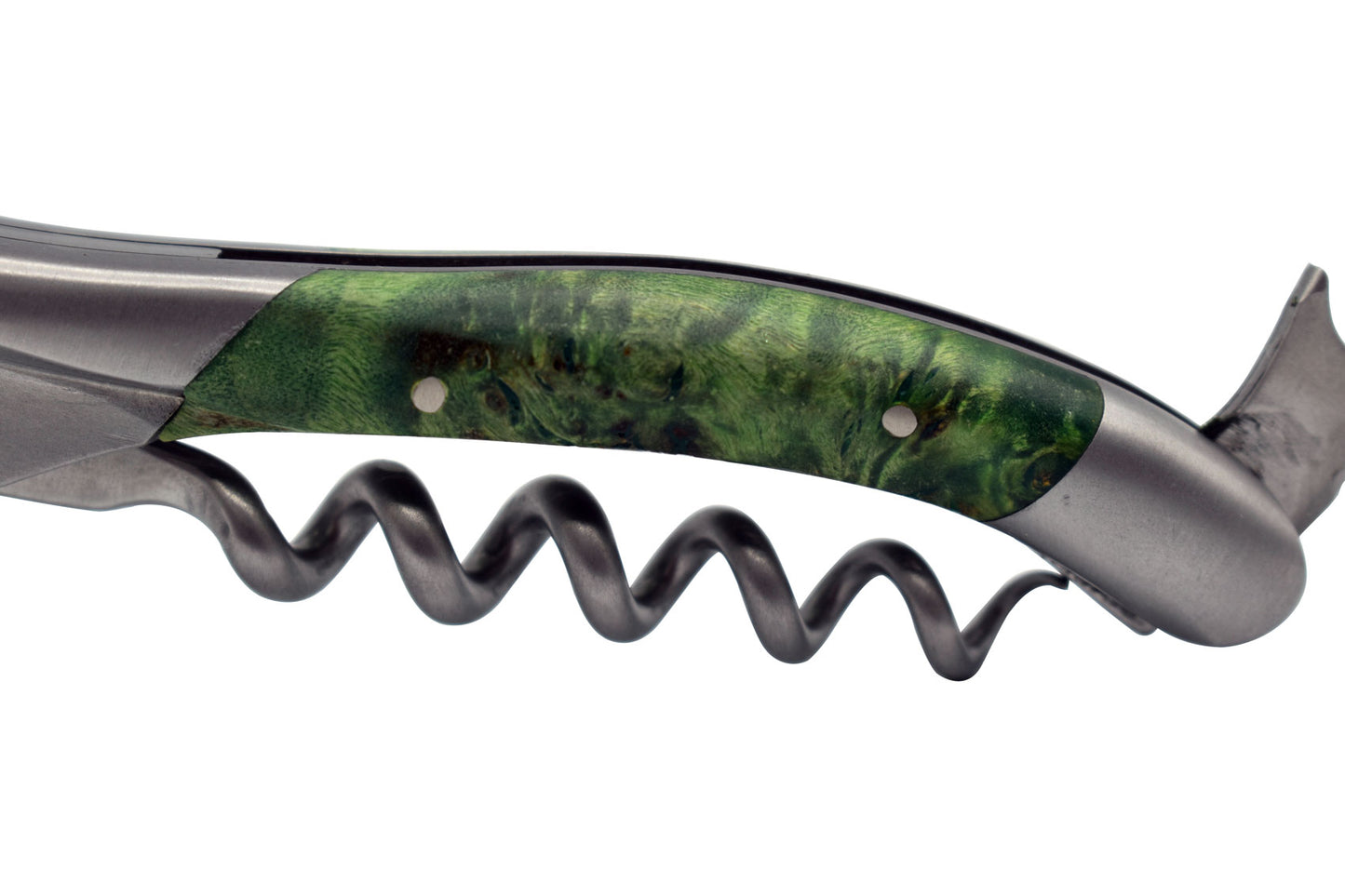 Handcrafted Sommelier Waiter's Corkscrew with Stabilized Green Poplar Burl Handle, Brushed Bolster by Laguiole en Aubrac