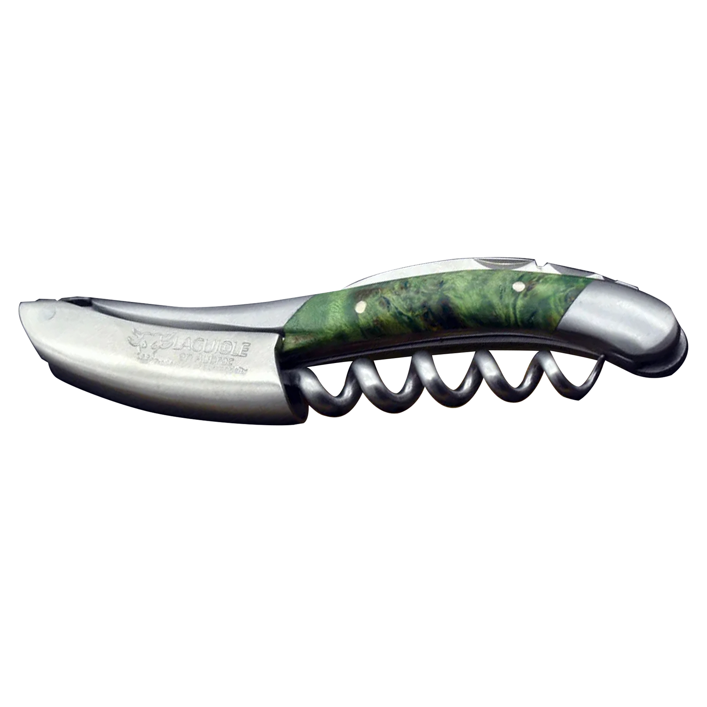 Handcrafted Sommelier Waiter's Corkscrew with Stabilized Green Poplar Burl Handle, Brushed Bolster by Laguiole en Aubrac