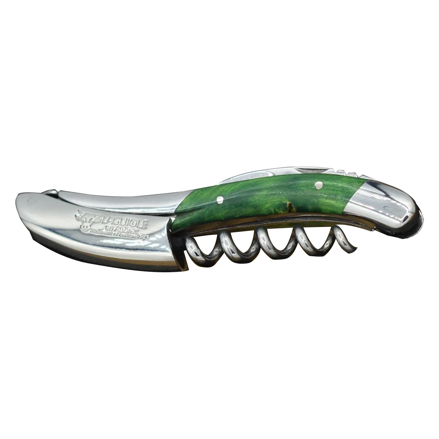 Handcrafted Sommelier Waiter's Corkscrew with Stabilized Green Poplar Burl Handle, Polished Bolster by Laguiole en Aubrac