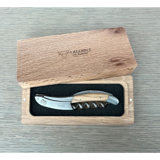 Handcrafted Limited Edition Numbered Sommelier Waiter's Corkscrew with Olive Wood Handle and Red Inlay by Laguiole en Aubrac