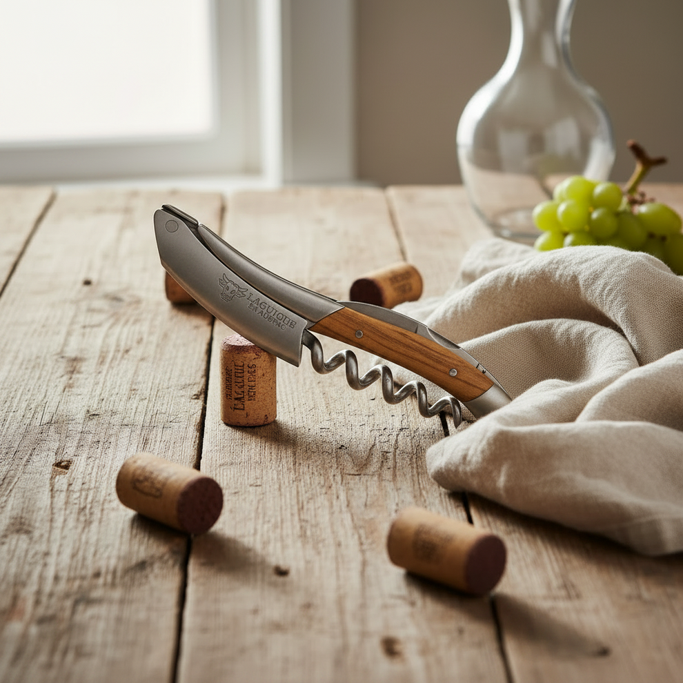 Laguiole en Aubrac Sommelier ワインオープナー Handcrafted Sommelier Waiter's Corkscrew with Olivewood Handle by