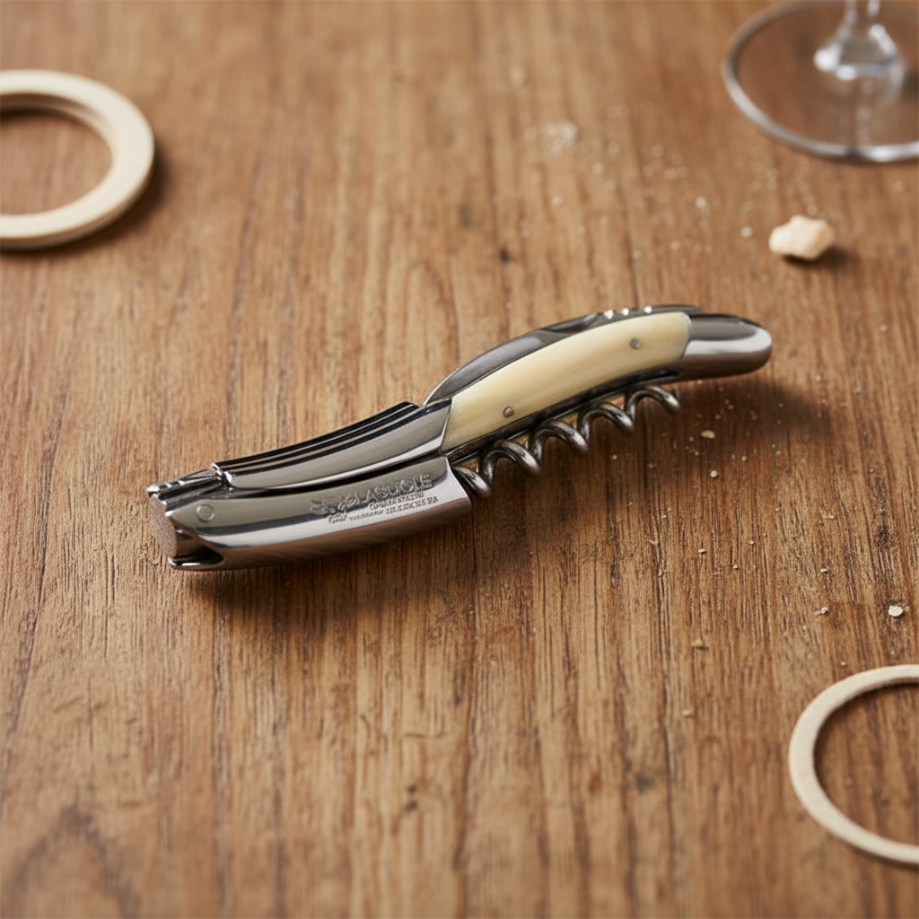 Laguiole en Aubrac Sommelier Waiter's Corkscrew พร้อม Zebu Bone Handle, หมอนข้างขัดเงา