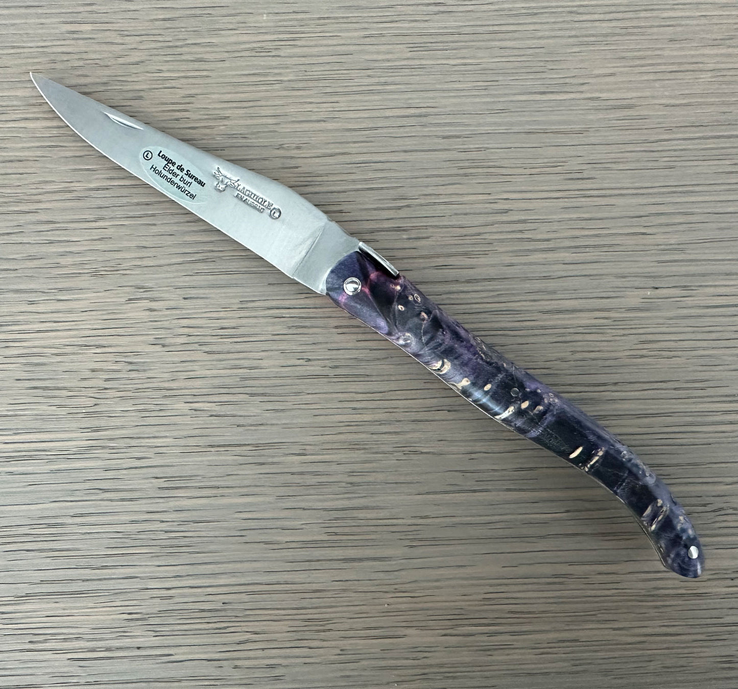 Laguiole en Aubrac Folding Knife Cosmos Series with Saturn Bee, Pink Elder Burl 4.8-in