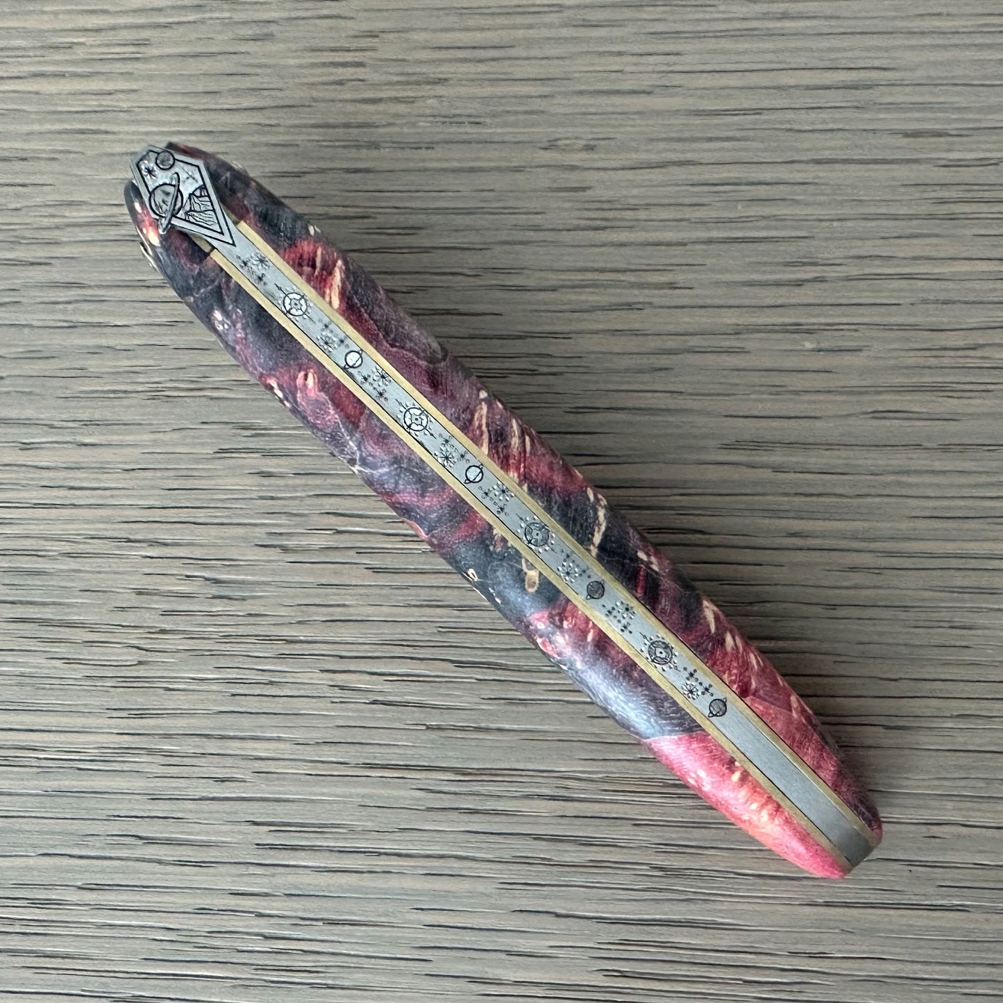 Laguiole en Aubrac Folding Knife Cosmos Series with Space Bee, Fire Elder Burl 4.8-in